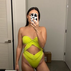 Riot Swim brand lime halterneck one piece swimsuit (XS). NWT, w/hygiene liner.